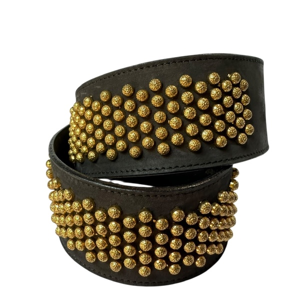 Vintage NEIMAN MARCUS Black Leather With Wide Gold Studs Unisex Belt S main image 6